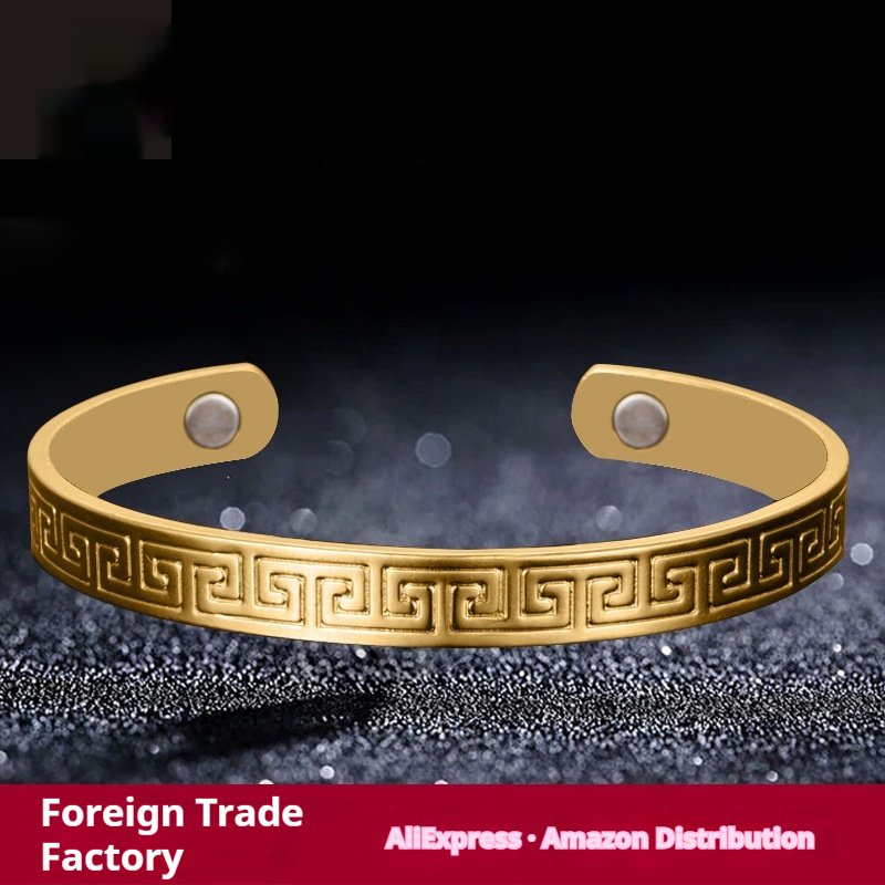 Pure Copper Womens Magnetic Health-Boosting Bracelet With Great Wall Pattern Simple Open-End Design