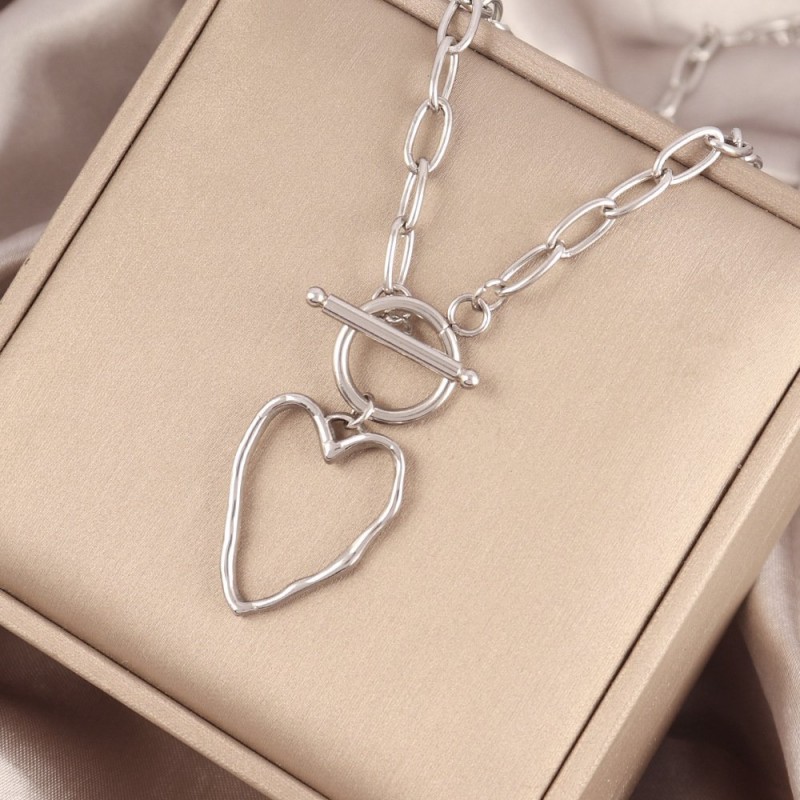 Stainless Steel Heart Necklace Womens Heart-shaped