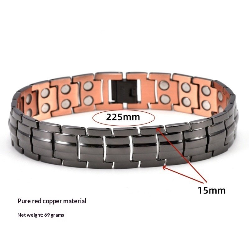 Retro-style Fashionable Solid Red Copper Tortoise-shell Pattern Fully Magnetic Negative Ion Energy Bracelet