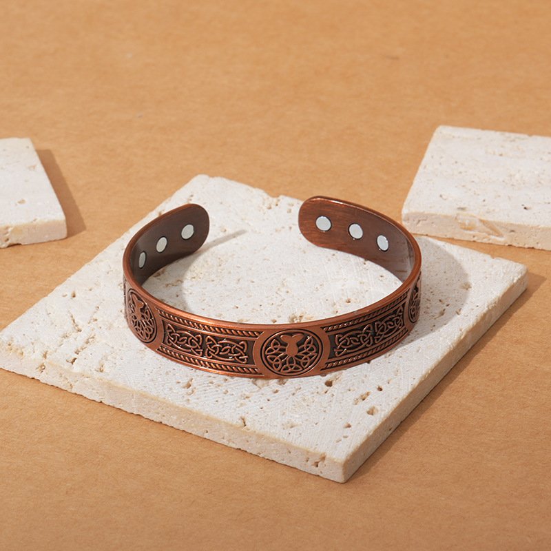 Vintage Red Copper Magnetic Bracelet Tree Of Life Pattern Magnetic Bangle For Men Women