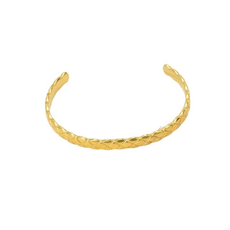 C-shaped Patterned Carved Open Stainless Steel Bracelet