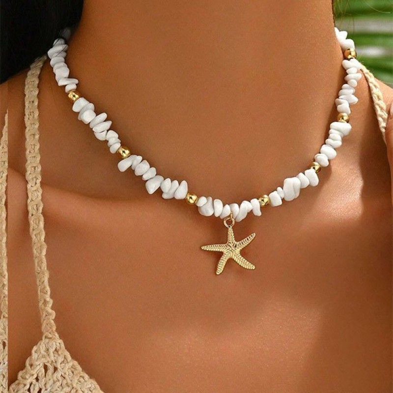 Irregular Pebble Clavicle Necklace With A Starfish Design