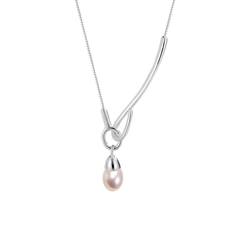 S925 Sterling Silver Bar-style Pearl Necklace For Women