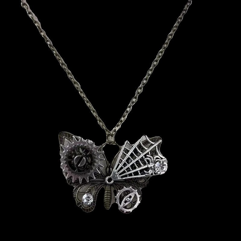 Gothic-style Mechanical Gear Butterfly Pendant Necklace