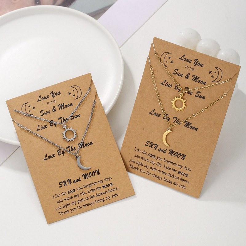 Creative Stainless Steel Star And Moon Pendant Necklace Set