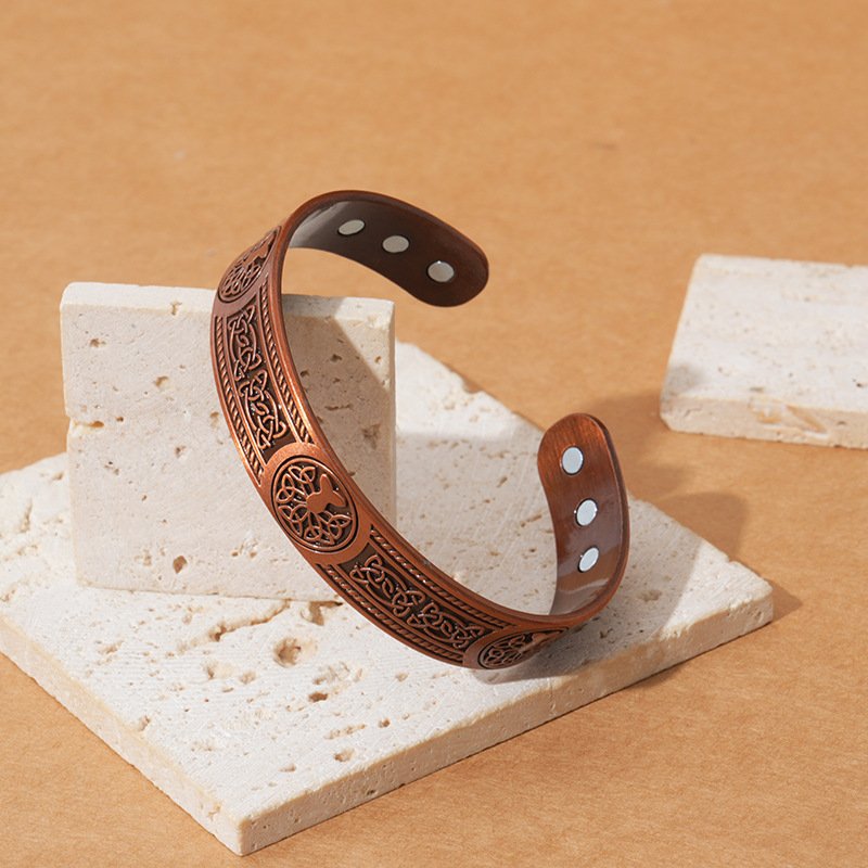 Vintage Red Copper Magnetic Bracelet Tree Of Life Pattern Magnetic Bangle For Men Women
