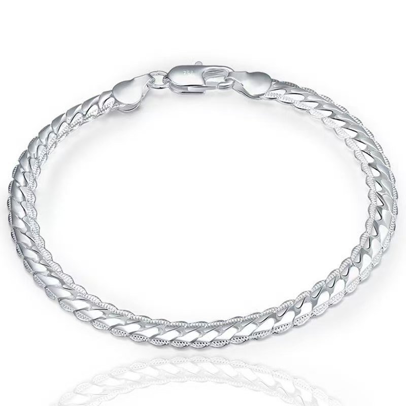 Silver-plated Fully Side-profile Chain Bracelet Jewelrystylish And On-trend