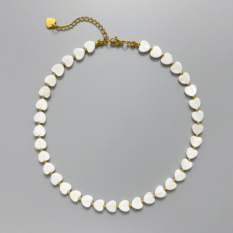 INS Heart-Shaped Shell Necklace And Bracelet Set Commuter Fashion Handmade Beaded Design
