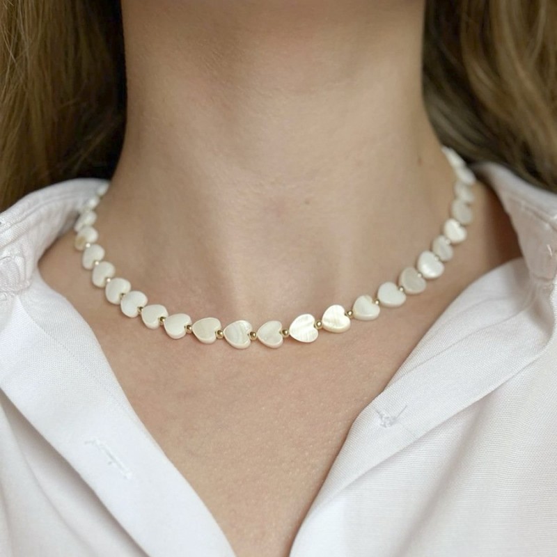 INS Heart-Shaped Shell Necklace And Bracelet Set Commuter Fashion Handmade Beaded Design