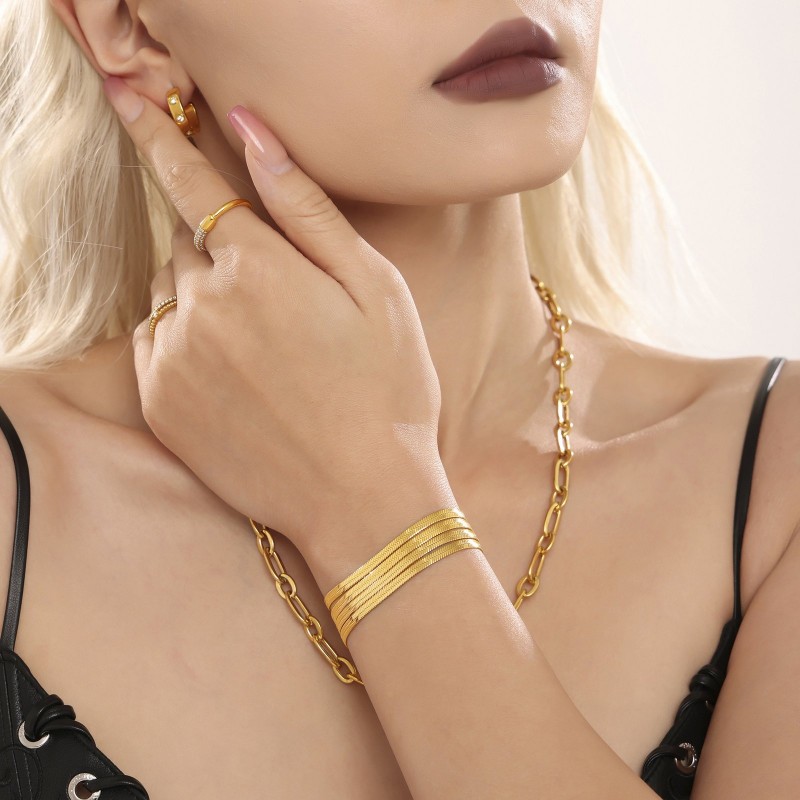 Exaggerated Multi-Layer Stacked Titanium Steel Fade-Resistant Bracelet For Women