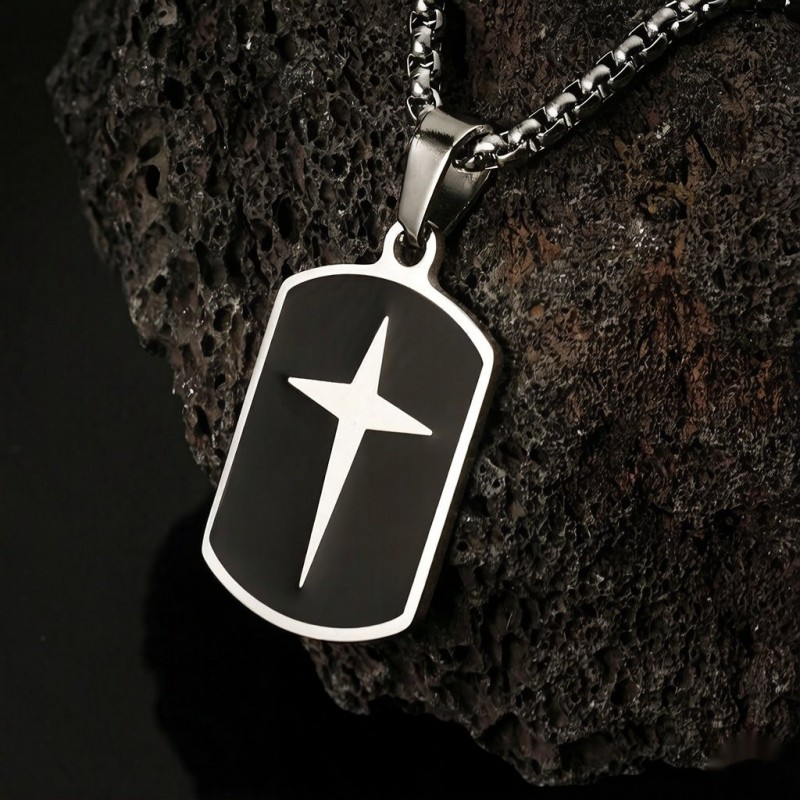 Stainless Steel Necklace With A Cross Square And Unique Shape Minimalist And Vintage Style