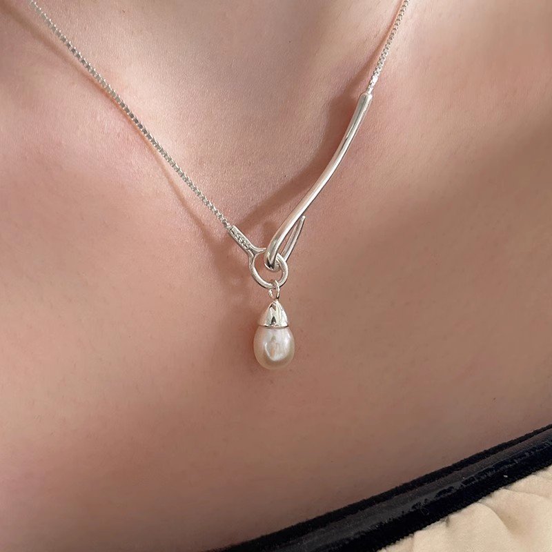 S925 Sterling Silver Bar-style Pearl Necklace For Women