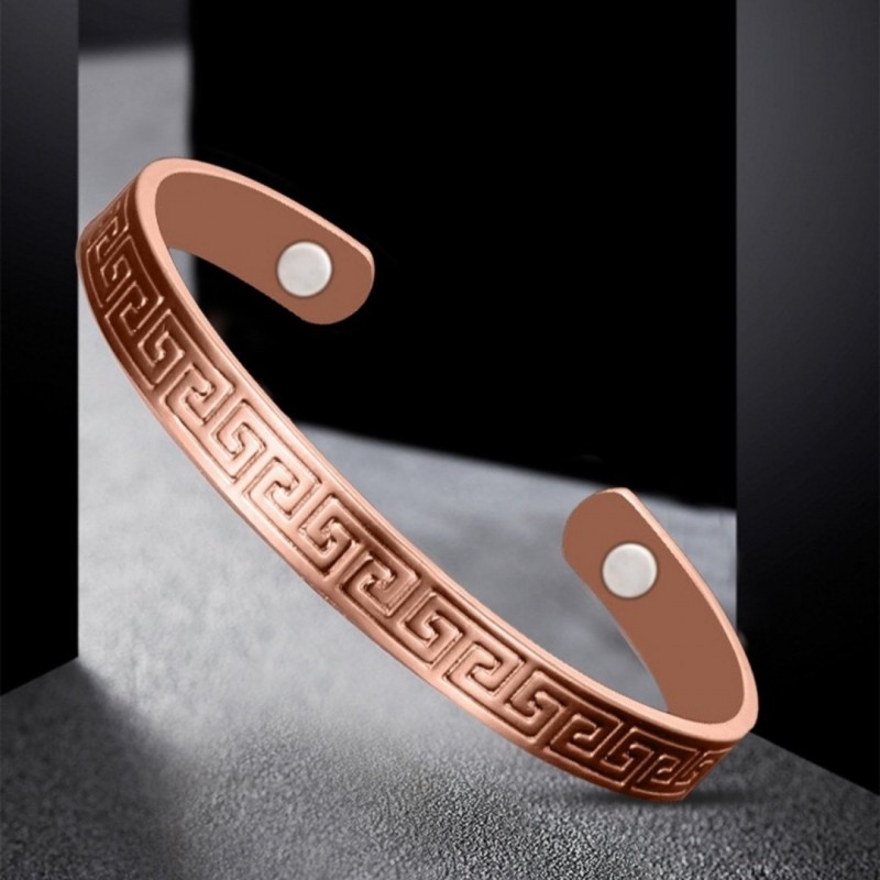 Pure Copper Womens Magnetic Health-Boosting Bracelet With Great Wall Pattern Simple Open-End Design
