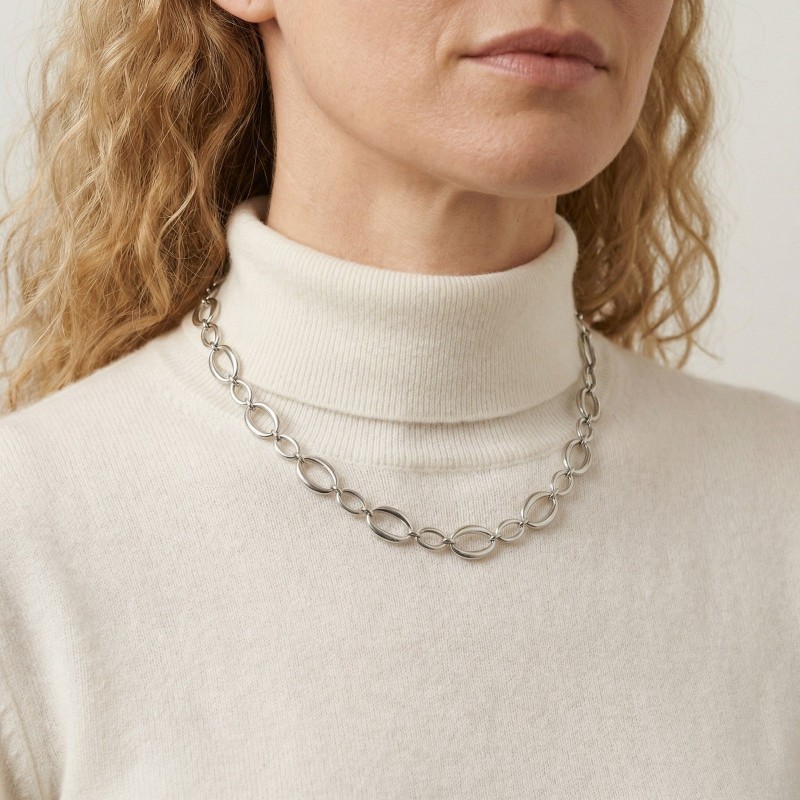 Stainless Steel Minimalist Chic Steel-Colored Necklace For Women