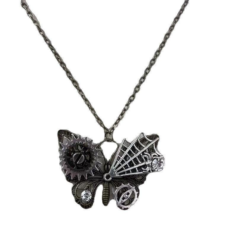 Gothic-style Mechanical Gear Butterfly Pendant Necklace
