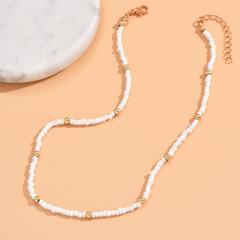 Minimalist Rice Bead Plain Hoop Necklace Light Luxury Niche Style