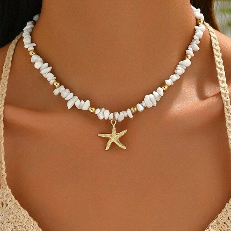 Irregular Pebble Clavicle Necklace With A Starfish Design