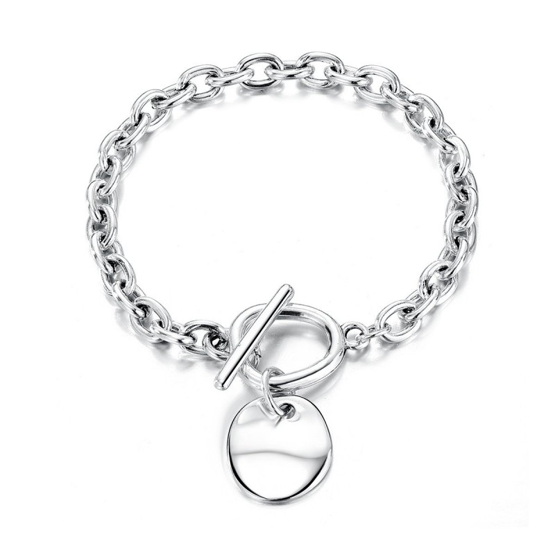 Hip-hop Trendy Old Silver Round-plaque Chain Retro OT-clasp Punk-style Bracelet