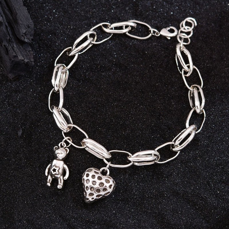 Sweet Cool Style Strawberry Bear Bracelet For Women Retro Punk