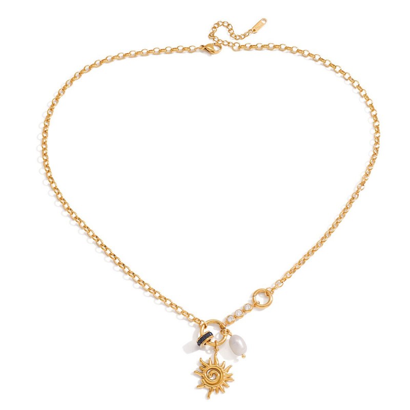 Spiral Solar Pendant Titanium Steel Freshwater Pearl Necklace