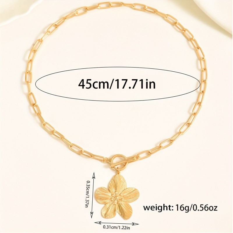 Retro Gold Stainless Steel Gold Flower Pendant Necklace