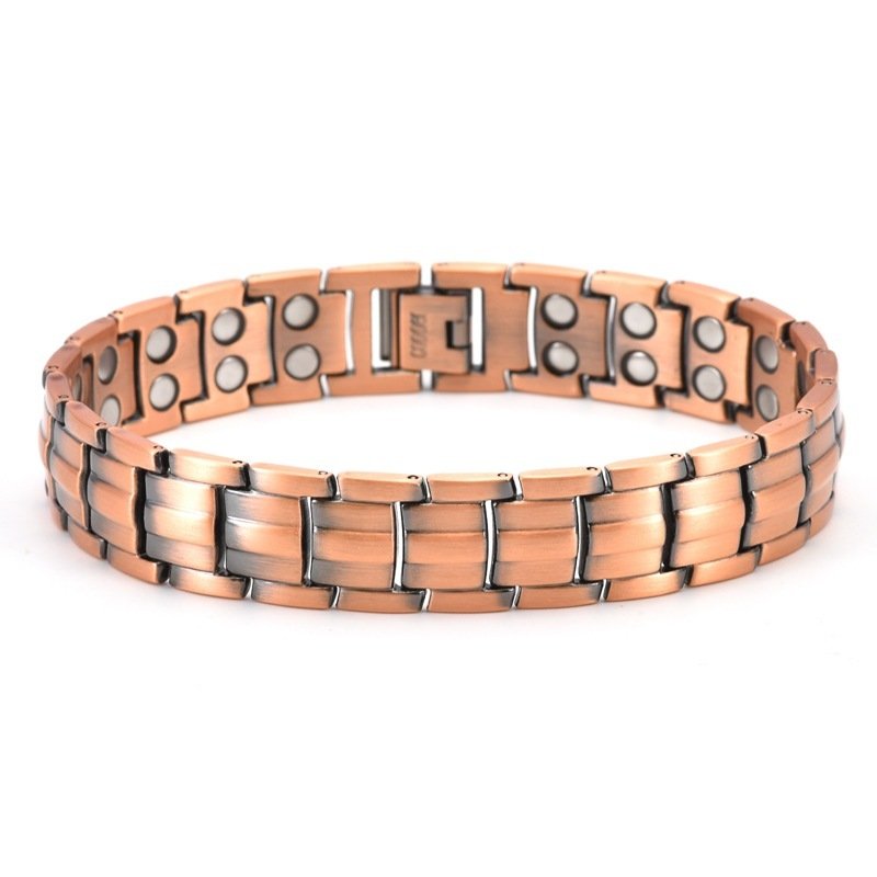 Retro-style Fashionable Solid Red Copper Tortoise-shell Pattern Fully Magnetic Negative Ion Energy Bracelet