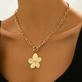 Retro Gold Stainless Steel Gold Flower Pendant Necklace
