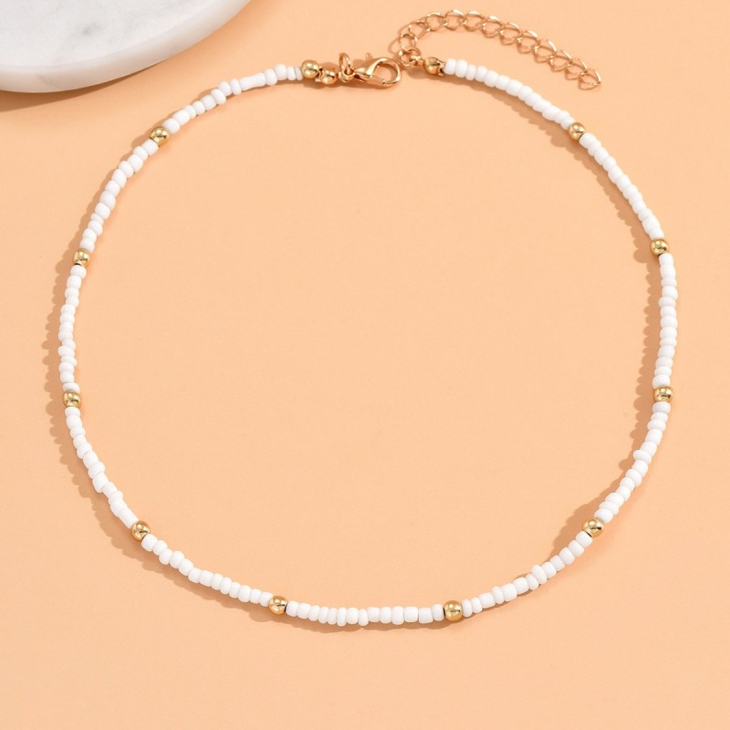 Minimalist Rice Bead Plain Hoop Necklace Light Luxury Niche Style
