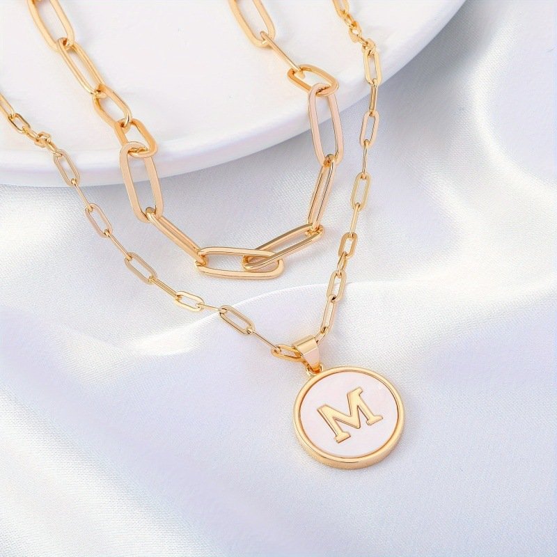 Circular Minimalist 26-Letter Pendant Double-Layer Necklace