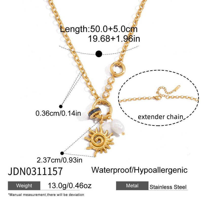 Spiral Solar Pendant Titanium Steel Freshwater Pearl Necklace