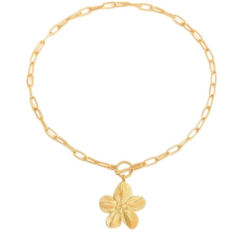 Retro Gold Stainless Steel Gold Flower Pendant Necklace