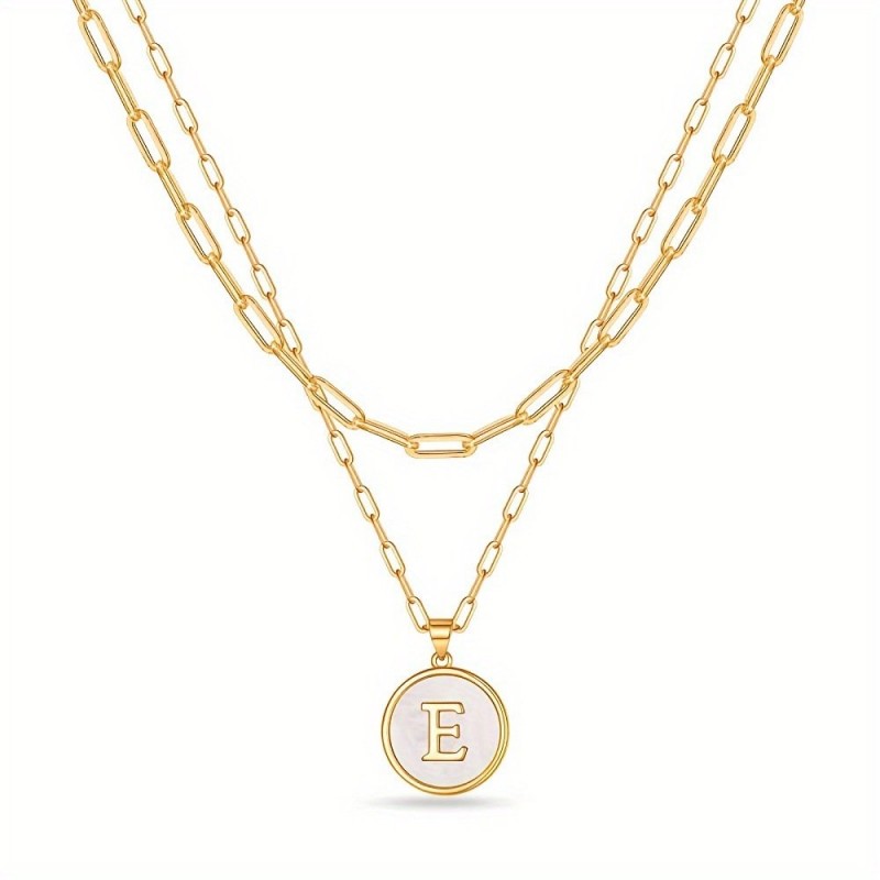 Circular Minimalist 26-Letter Pendant Double-Layer Necklace