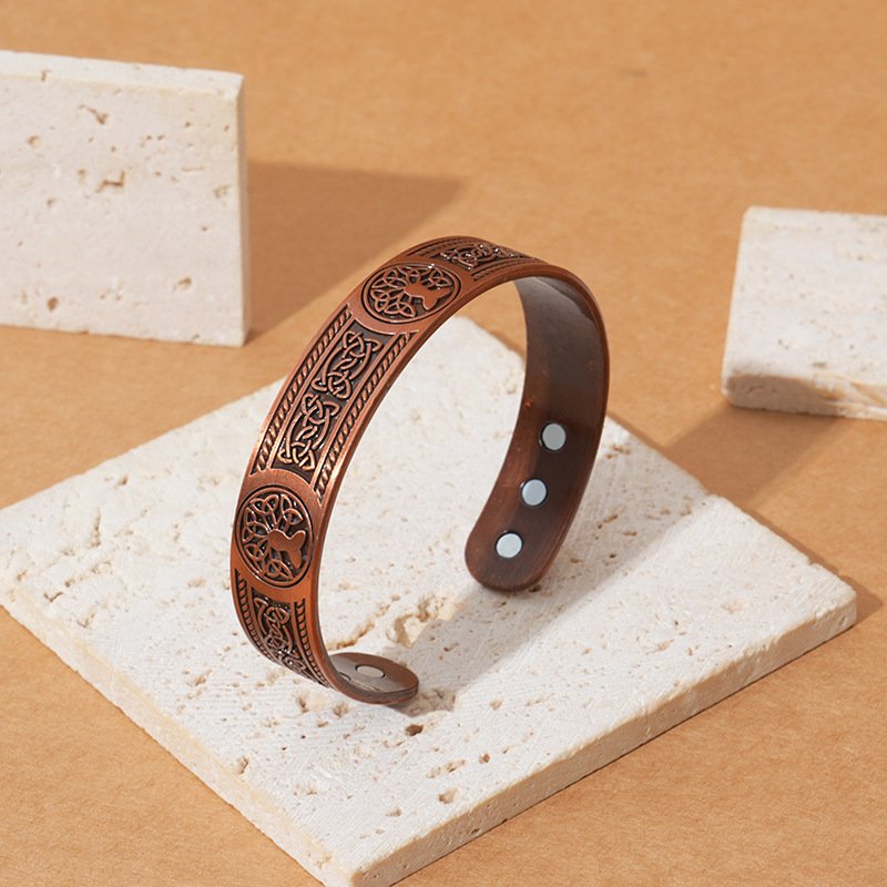 Vintage Red Copper Magnetic Bracelet Tree Of Life Pattern Magnetic Bangle For Men Women