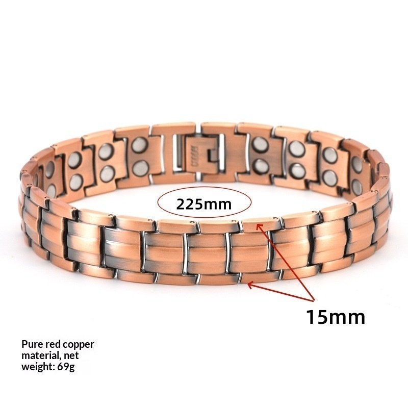 Retro-style Fashionable Solid Red Copper Tortoise-shell Pattern Fully Magnetic Negative Ion Energy Bracelet