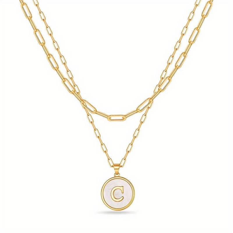Circular Minimalist 26-Letter Pendant Double-Layer Necklace