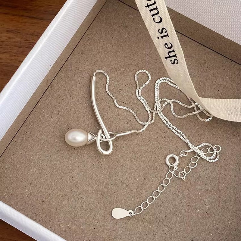 S925 Sterling Silver Bar-style Pearl Necklace For Women