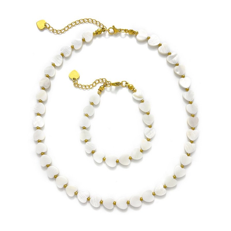 INS Heart-Shaped Shell Necklace And Bracelet Set Commuter Fashion Handmade Beaded Design