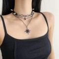 Dark Glittering Star Pendant Rivet Leather Necklace