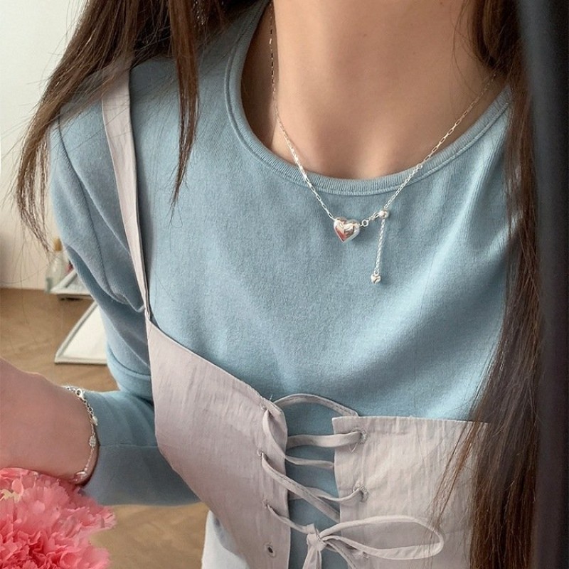 Womens Minimalist Heart-Shaped Necklace With Tassel Pull-String Design