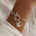 Hip-hop Trendy Old Silver Round-plaque Chain Retro OT-clasp Punk-style Bracelet